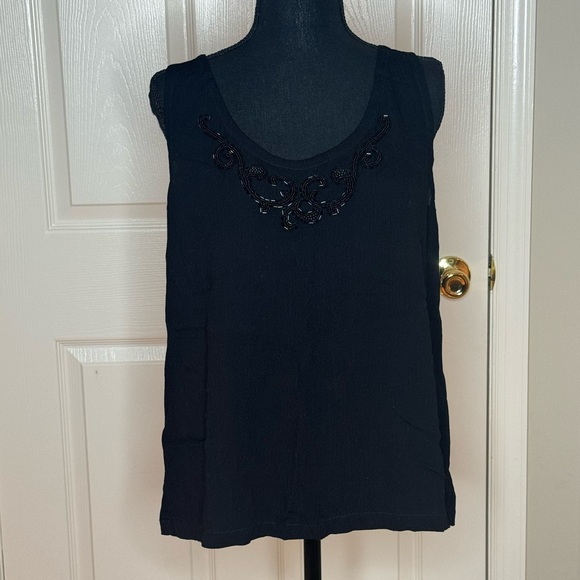 Surya Embellished Black Tank, Size M, Black, Rayon - Picture 1 of 4